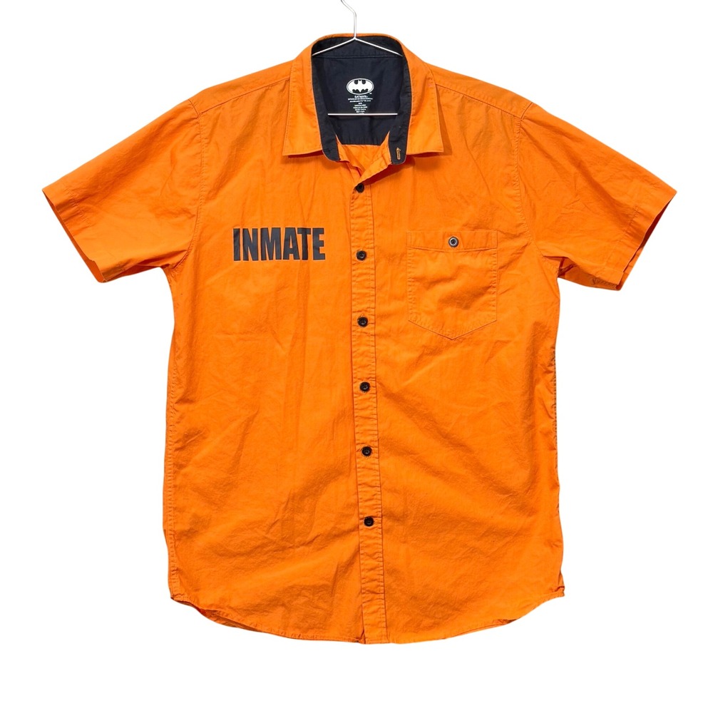 Batman Arkham Asylum Inmate Shirt Medium Orange Short Sleeve Button Up costume